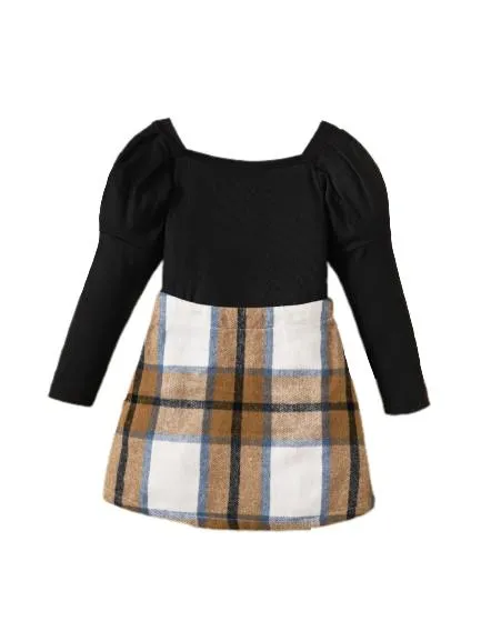 8-14Y Ready Stock Kids Girls Skirts Sets Lantern Long Sleeve Pure Color Tops Plaid Skirts Spring Autumn Clothing From 8Y-14Y Black Catpapa 462304007