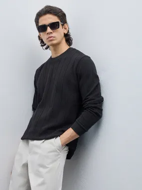 Ascot Black Knitted Relaxed-Fit Cotton Sweater
