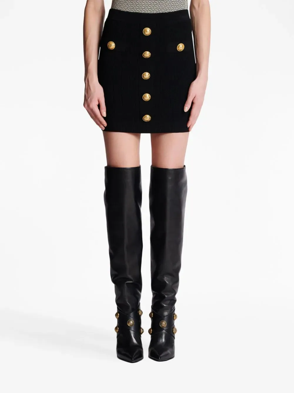 Balmain Women Hw Buttoned Knit Short Skirt Black