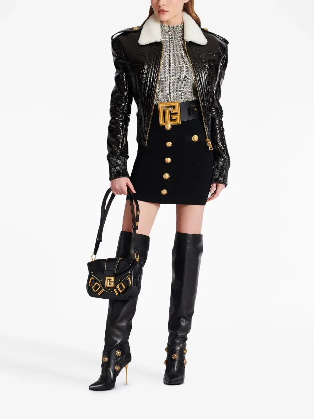 Balmain Women Hw Buttoned Knit Short Skirt Black