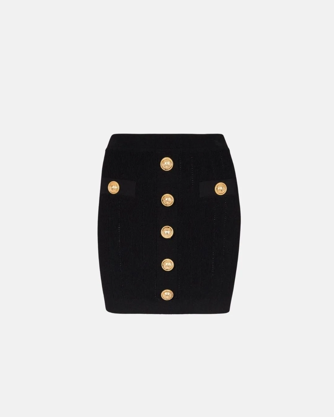 Balmain Women Hw Buttoned Knit Short Skirt Black