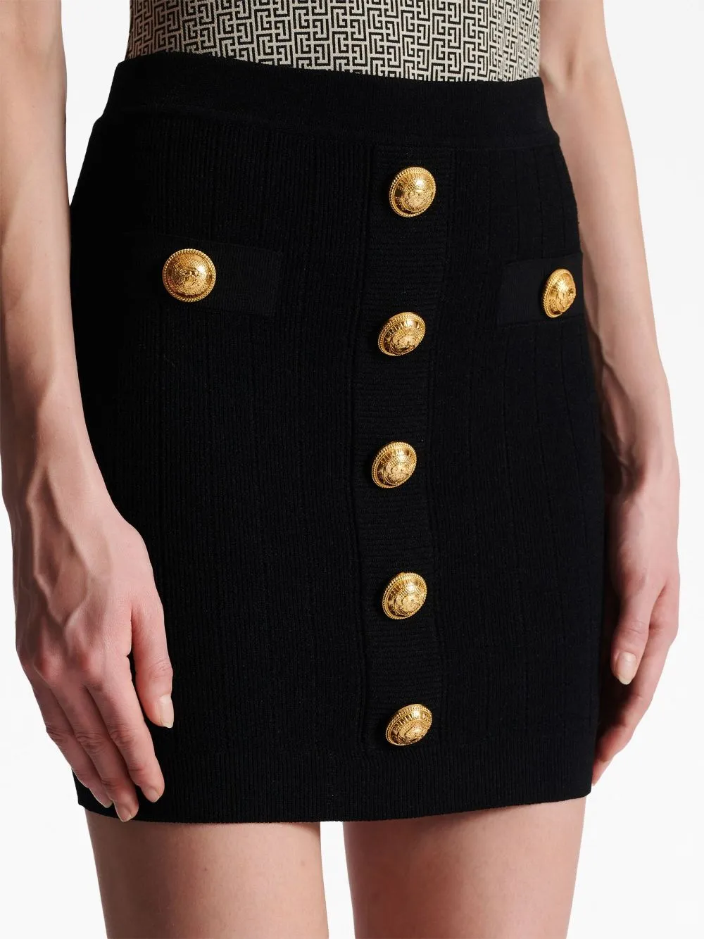 Balmain Women Hw Buttoned Knit Short Skirt Black