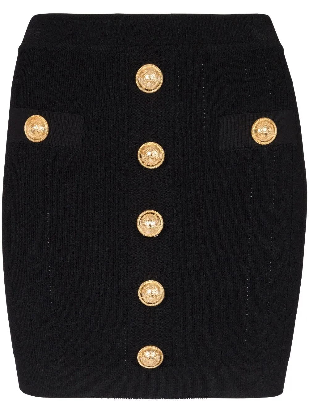 Balmain Women Hw Buttoned Knit Short Skirt Black