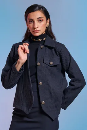 Black Button Down Tweed Jacket
