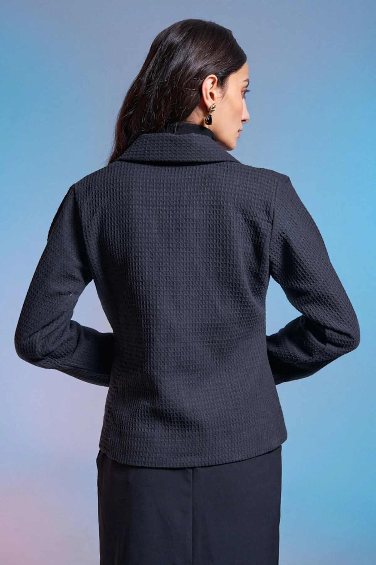 Black Button Down Tweed Jacket