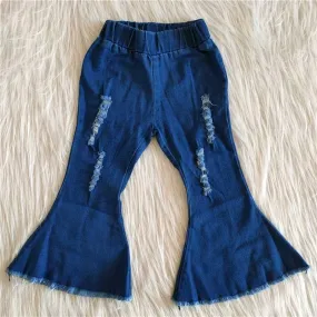 blue elastic waist bell bottom denim pants 0622 RTS