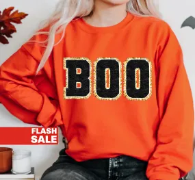 BOO Chenille Patch Halloween Sweatshirt - Orange