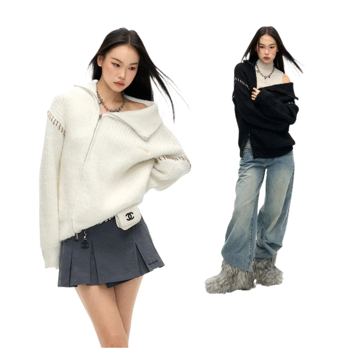Chemical Reaction Hand Knitted Two Way to Wear Wool Sweaters