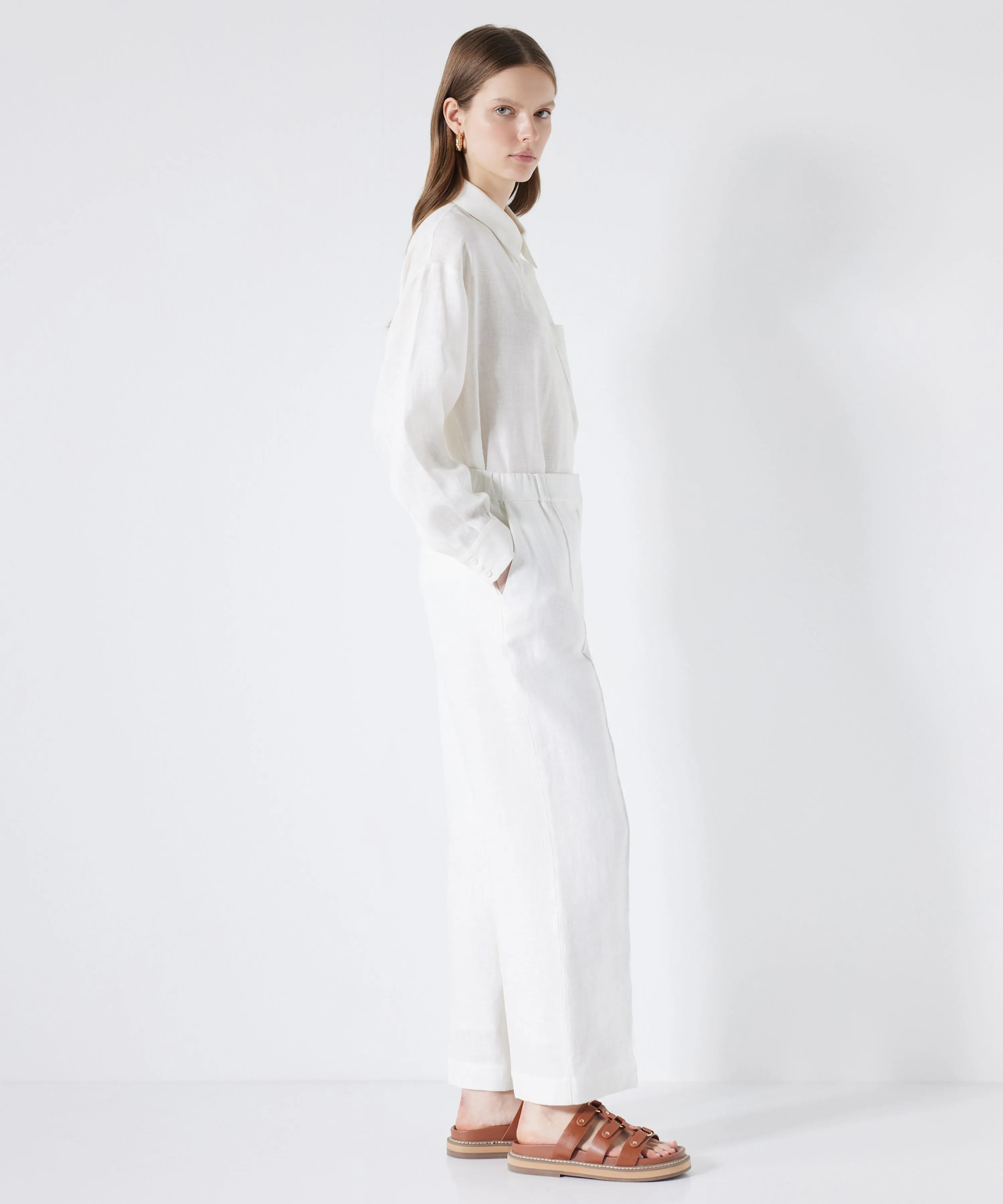 Ipekyol Straight Fit Linen Trousers White