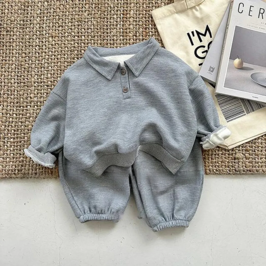Korean Style  Plush Polo Shirt Waffle Pants