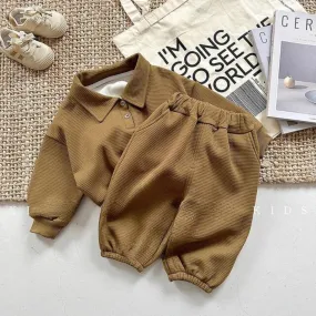 Korean Style  Plush Polo Shirt Waffle Pants