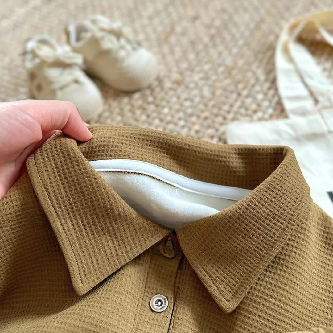 Korean Style  Plush Polo Shirt Waffle Pants