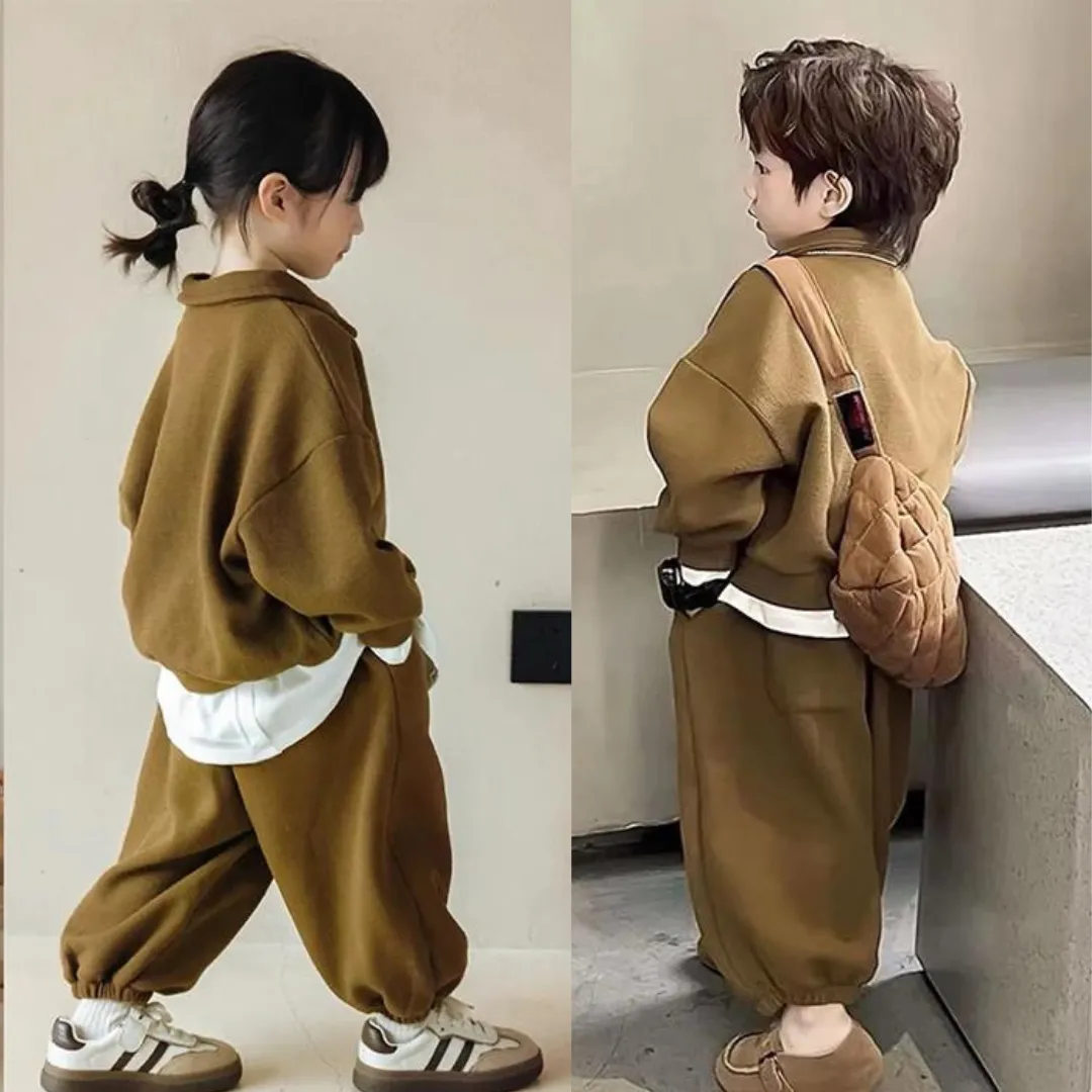 Korean Style  Plush Polo Shirt Waffle Pants